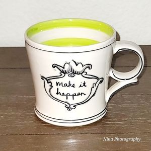 Anthropologie Molly Hatch Make it Happen 12 Oz Coffee Tea Mug Cup Green Striped